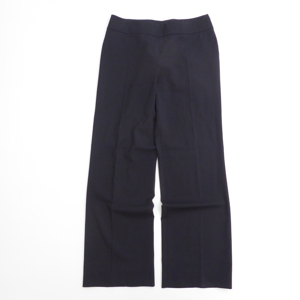 Akris Women Pants Navy Blue Wool Blend Wide Leg Trousers Side Zip Size 14
